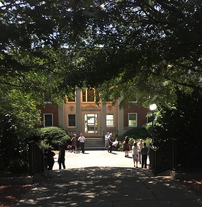 The night lights come on early at Gilbert Hall